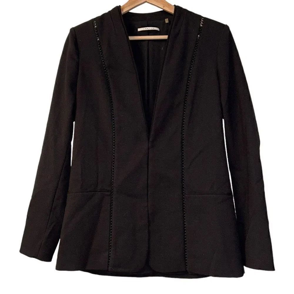Tahari Black Blazer With Cross Stitch Detailing On Front Size 4